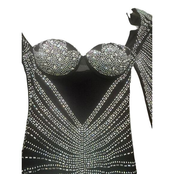 Banful Women's Long Sleeve Rhinestones Mesh Bodycon Sexy club Party Prom Dress. - Picture 4 of 7